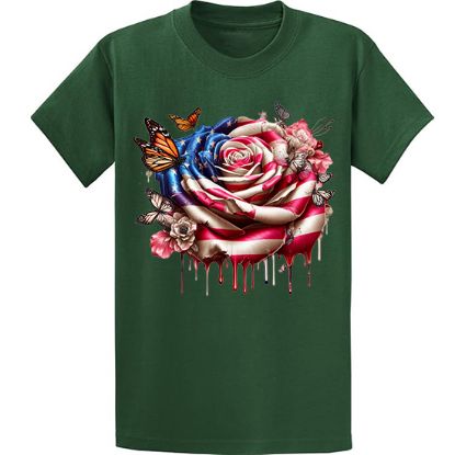 Picture of American Flag Bleeding Rose with Butterflies Unisex T-Shirt