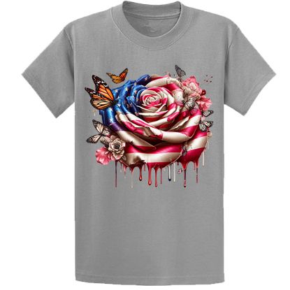 Picture of American Flag Bleeding Rose with Butterflies Unisex T-Shirt