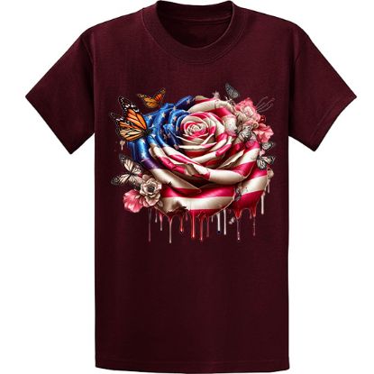 Picture of American Flag Bleeding Rose with Butterflies Unisex T-Shirt