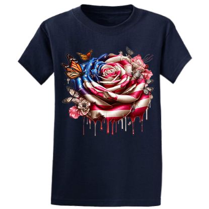 Picture of American Flag Bleeding Rose with Butterflies Unisex T-Shirt