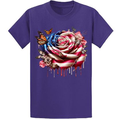 Picture of American Flag Bleeding Rose with Butterflies Unisex T-Shirt