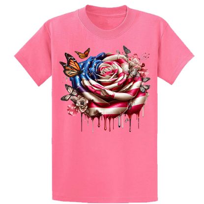 Picture of American Flag Bleeding Rose with Butterflies Unisex T-Shirt