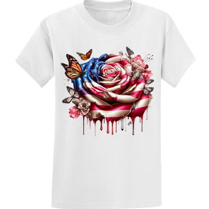 Picture of American Flag Bleeding Rose with Butterflies Unisex T-Shirt