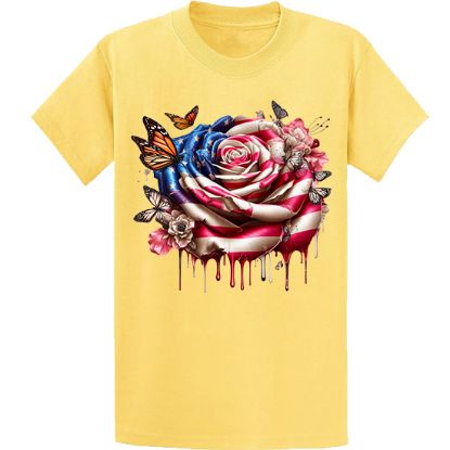 Picture of American Flag Bleeding Rose with Butterflies Unisex T-Shirt