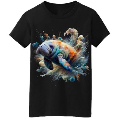 Picture of Cosmic Splash Manatee T-Shirt - Vibrant Oceanic Art