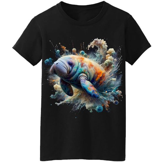 Picture of Cosmic Splash Manatee T-Shirt - Vibrant Oceanic Art