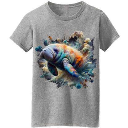 Picture of Cosmic Splash Manatee T-Shirt - Vibrant Oceanic Art