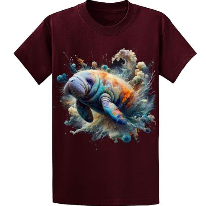 Picture of Cosmic Splash Manatee T-Shirt - Vibrant Oceanic Art