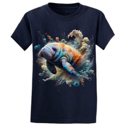 Picture of Cosmic Splash Manatee T-Shirt - Vibrant Oceanic Art