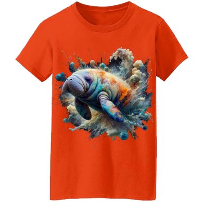 Picture of Cosmic Splash Manatee T-Shirt - Vibrant Oceanic Art