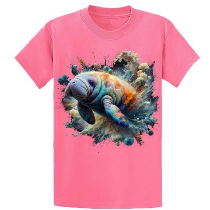 Picture of Cosmic Splash Manatee T-Shirt - Vibrant Oceanic Art