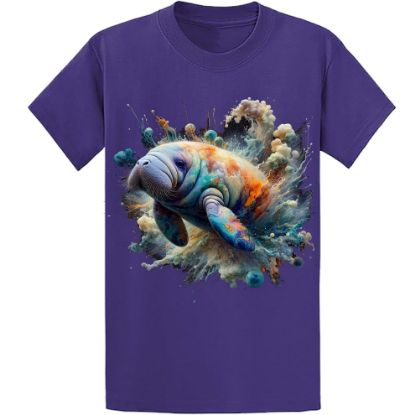 Picture of Cosmic Splash Manatee T-Shirt - Vibrant Oceanic Art