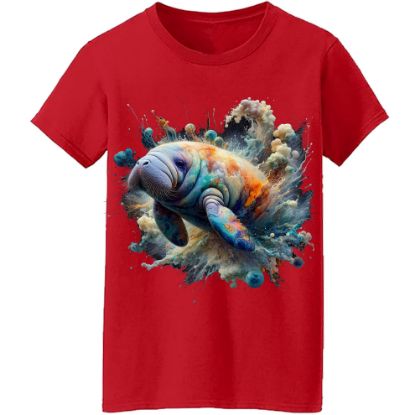 Picture of Cosmic Splash Manatee T-Shirt - Vibrant Oceanic Art