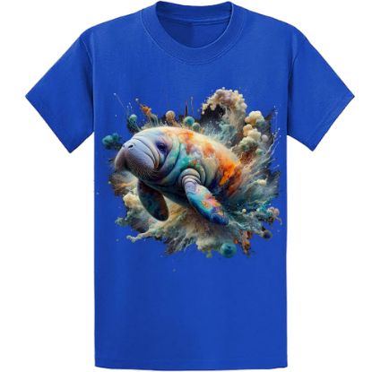 Picture of Cosmic Splash Manatee T-Shirt - Vibrant Oceanic Art