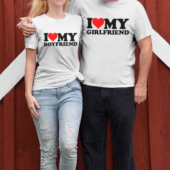 Picture of Matching Couple T-Shirts - "I ❤️ My Boyfriend" & "I ❤️ My Girlfriend"